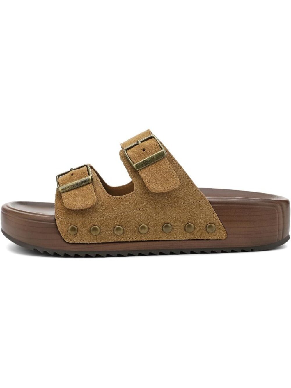 Women's Slides Platform B Caramel Genuine Leather Arch Support Buckle Sandals - Picture 4 of 6